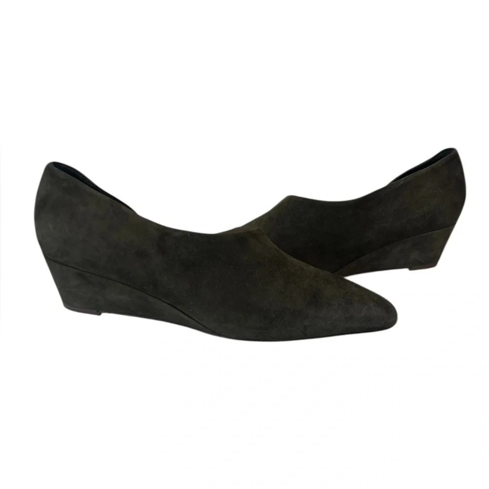 Vince New Barolo‎ Olive Green Suede Wedge Heels Size 10